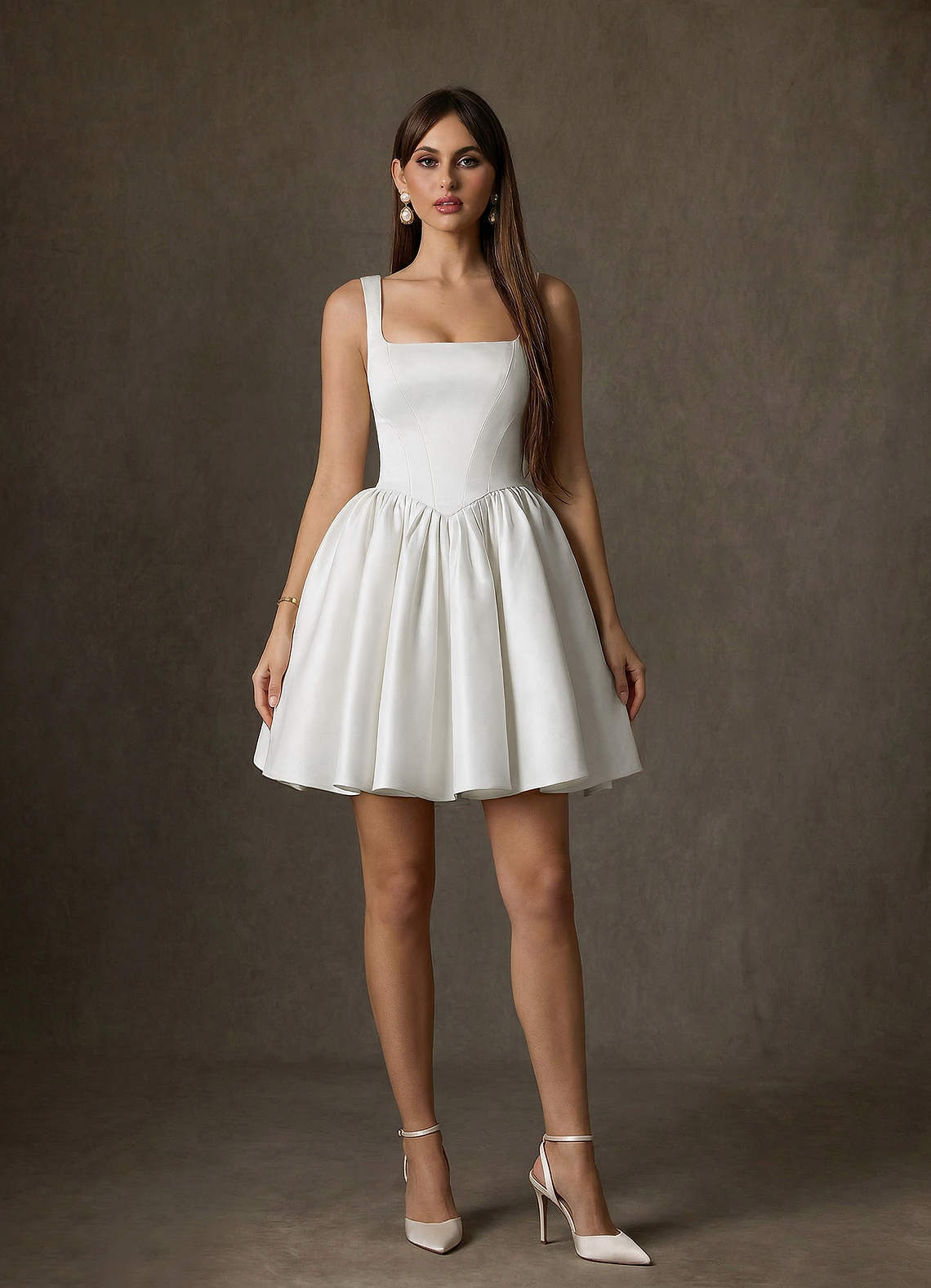 elyessen Saverina Diamond White A-Line with Pockets Satin Dress
