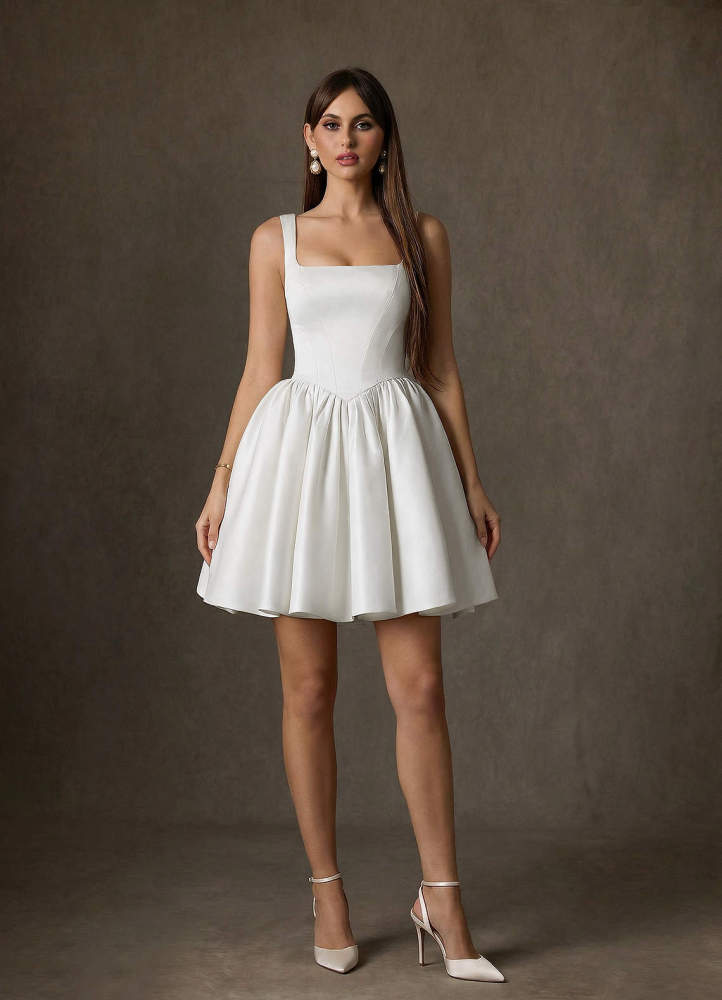 elyessen Saverina Diamond White A-Line with Pockets Satin Dress