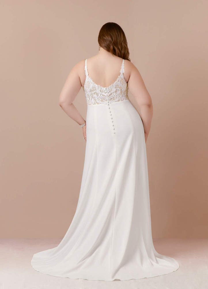 elyessen  Stretch Diamond White A-Line V-Neck Sequins Stretch Crepe Dress