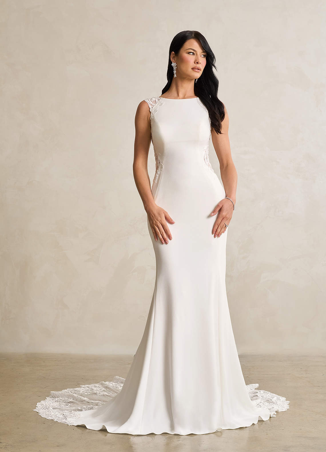 elyessen Bai Stretch Diamond White Mermaid Scoop Sequins Stretch Crepe Dress
