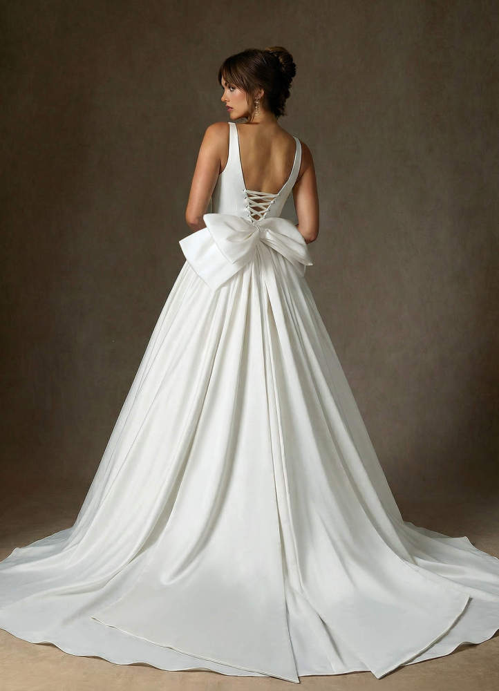 elyessen Cyanne Stretch Diamond White Ball-Gown with Pockets Stretch Satin Dress
