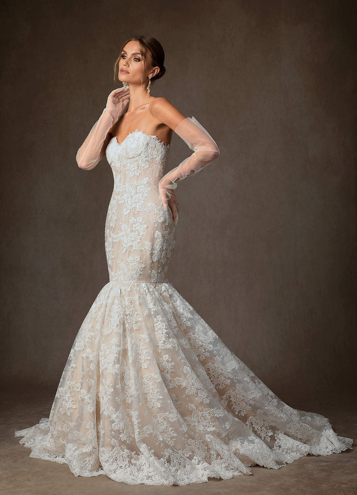 elyessen Janice Diamond White Mermaid Strapless Lace Dress