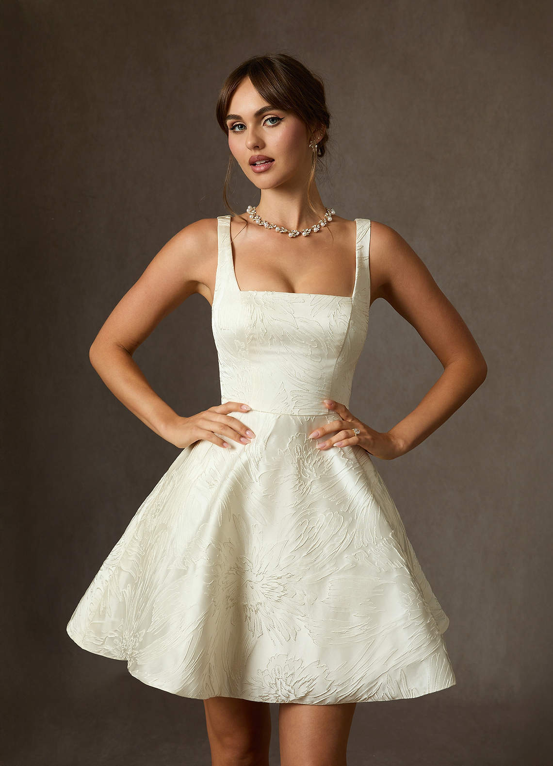elyessen Regina Diamond White A-Line with Pockets Floral Jacquard Dress