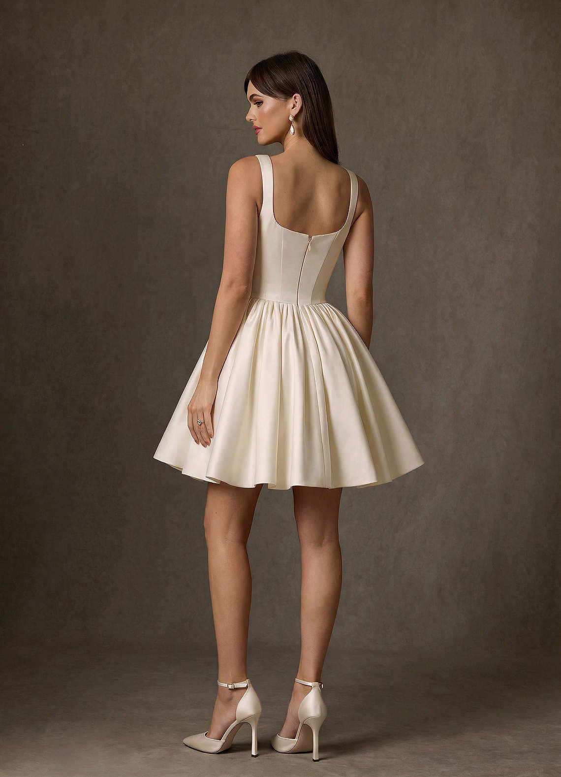 elyessen Saverina Diamond White A-Line with Pockets Satin Dress