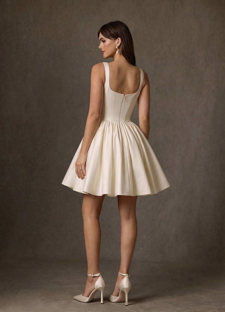 elyessen Saverina Diamond White A-Line with Pockets Satin Dress