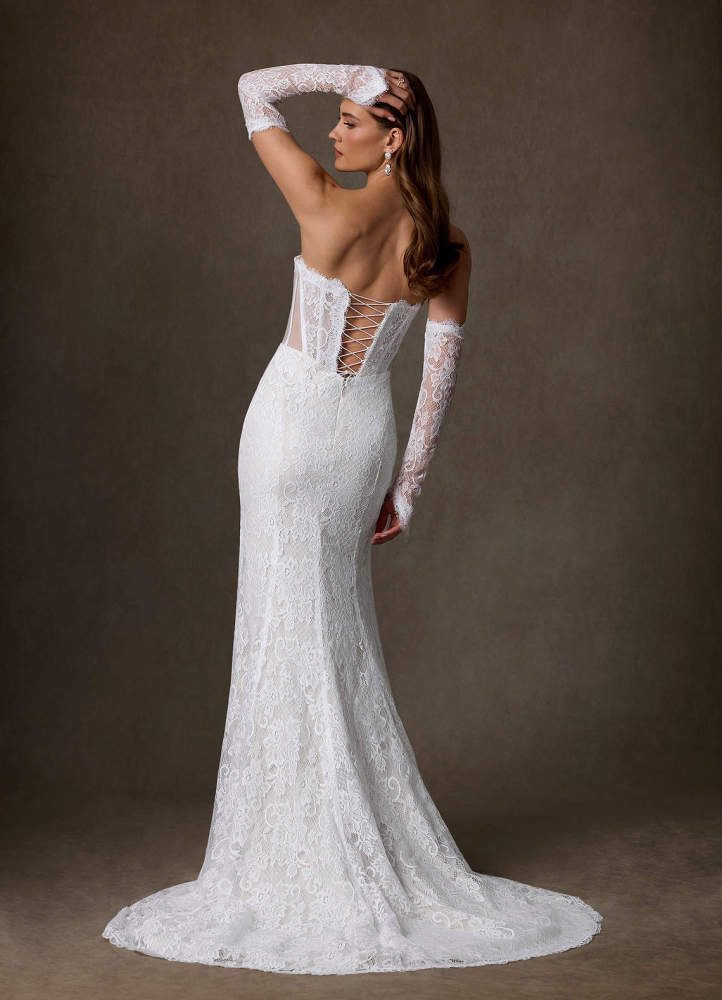elyessen Issa Diamond White Sheath Strapless Lace Dress