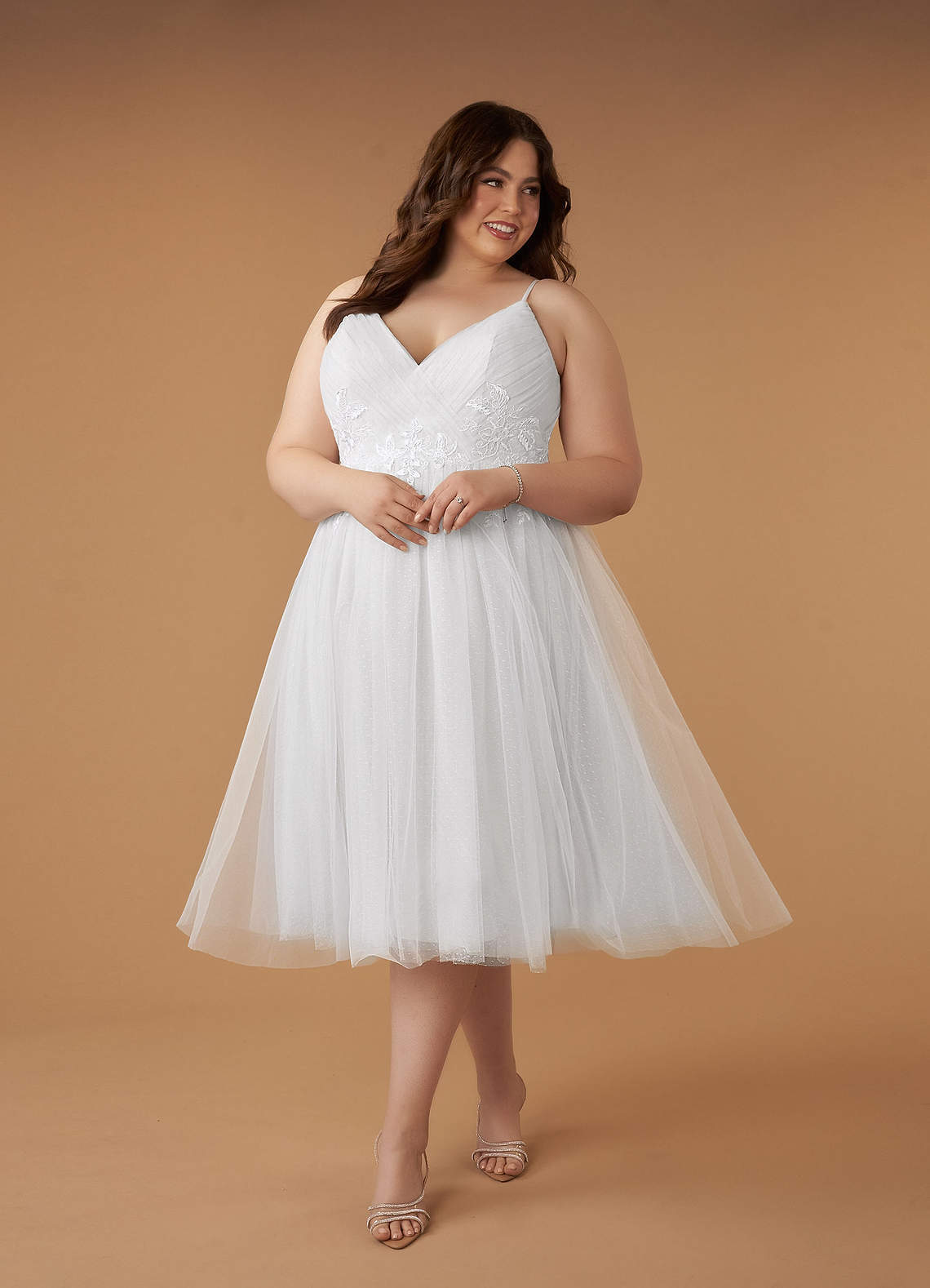 elyessen Liana Diamond White A-Line V-Neck Sequins Tulle Dress