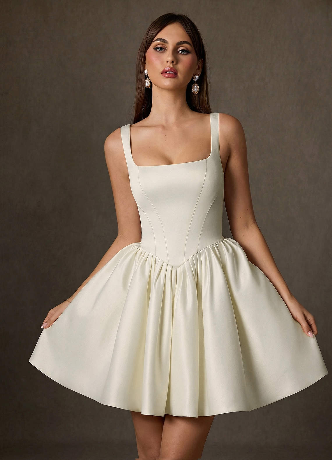elyessen Saverina Diamond White A-Line with Pockets Satin Dress