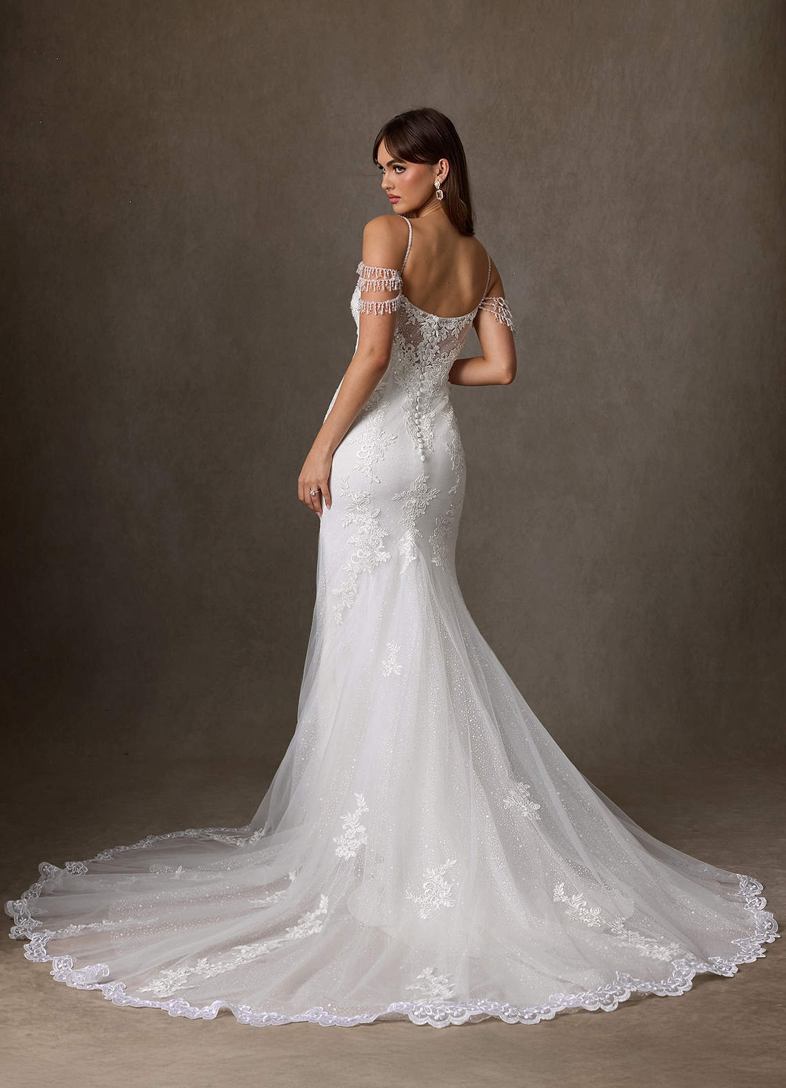 elyessen Saskia Diamond White Mermaid Sequins Tulle Dress