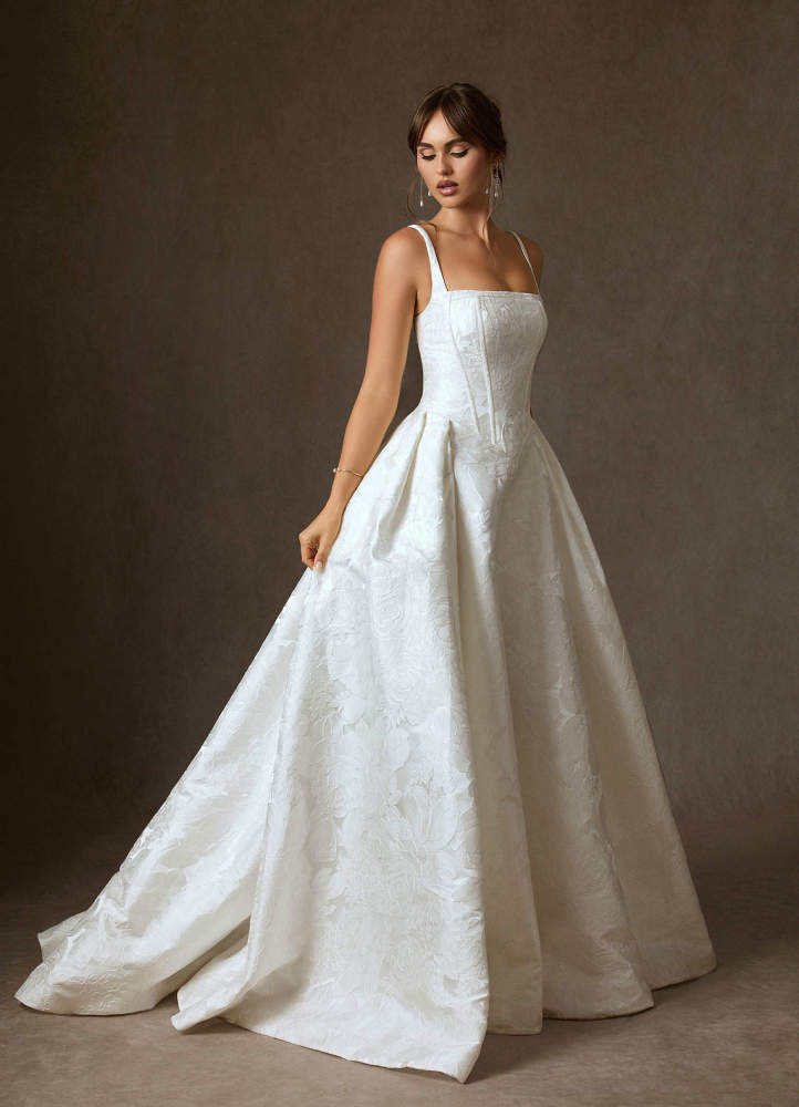 elyessen Delvina Diamond White Ball-Gown with Pockets Floral Jacquard Dress