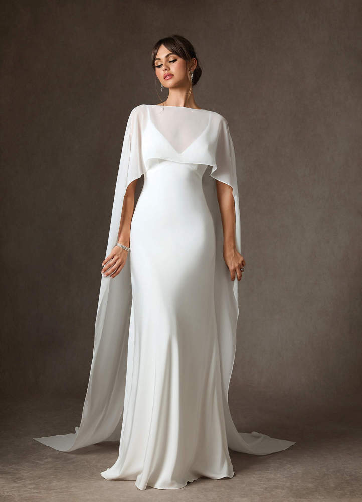 elyessen Caity Diamond White Fit and Flare Crepe Back Satin Dress