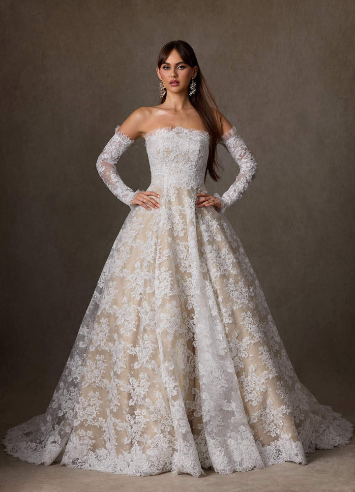 elyessen Hinata Two-Piece Diamond White Ball-Gown Strapless Lace Dress