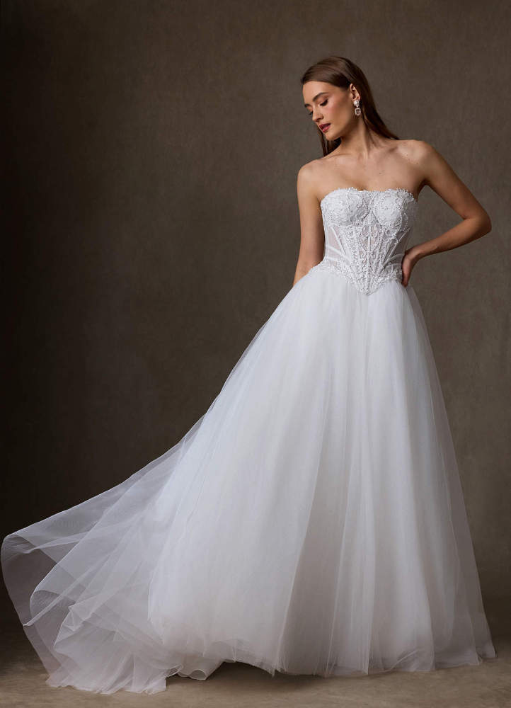 elyessen Ione Diamond White A-Line Strapless Lace Dress