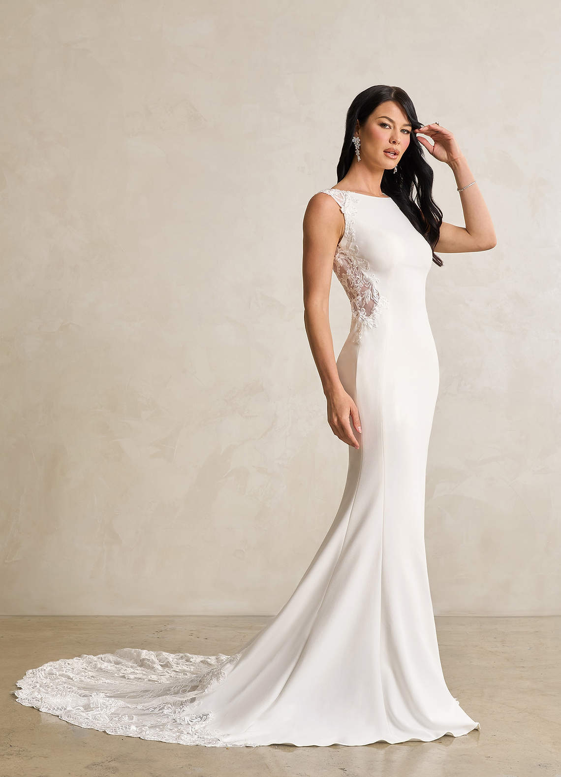 elyessen Bai Stretch Diamond White Mermaid Scoop Sequins Stretch Crepe Dress