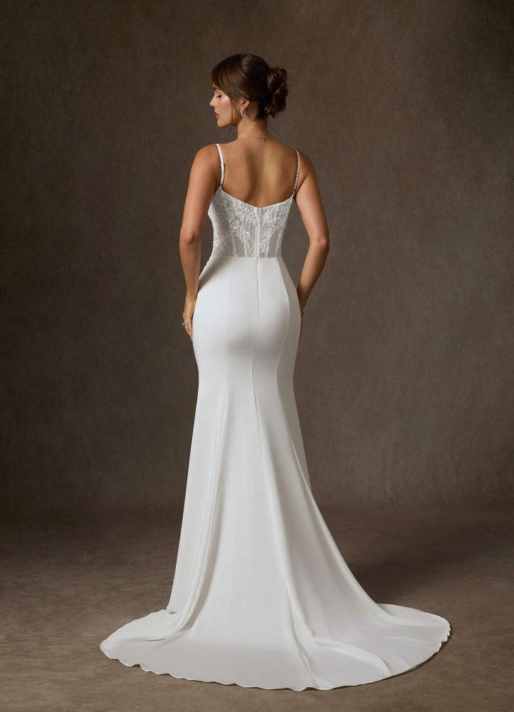 elyessen Alyce Diamond White Mermaid Off the Shoulder Crepe Back Satin Dress