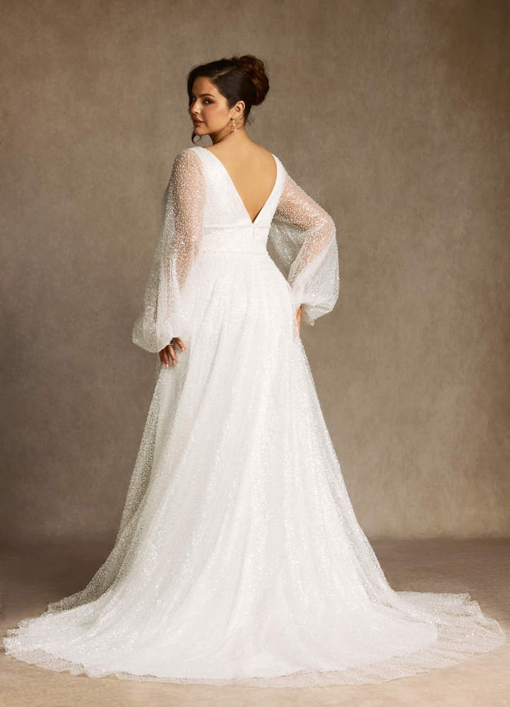 elyessen Gaia Stretch Diamond White A-Line V-Neck Beading Dress