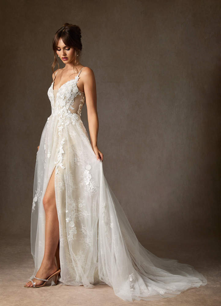 elyessen  Diamond White A-Line Lace Tulle Dress