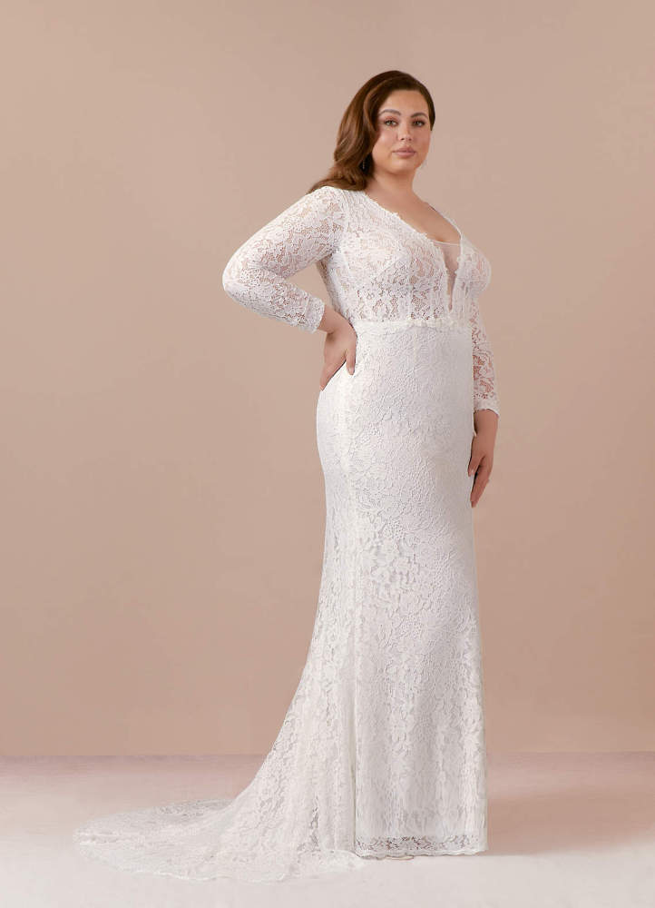 elyessen Indie Cream Sheath V-Neck Tulle Dress