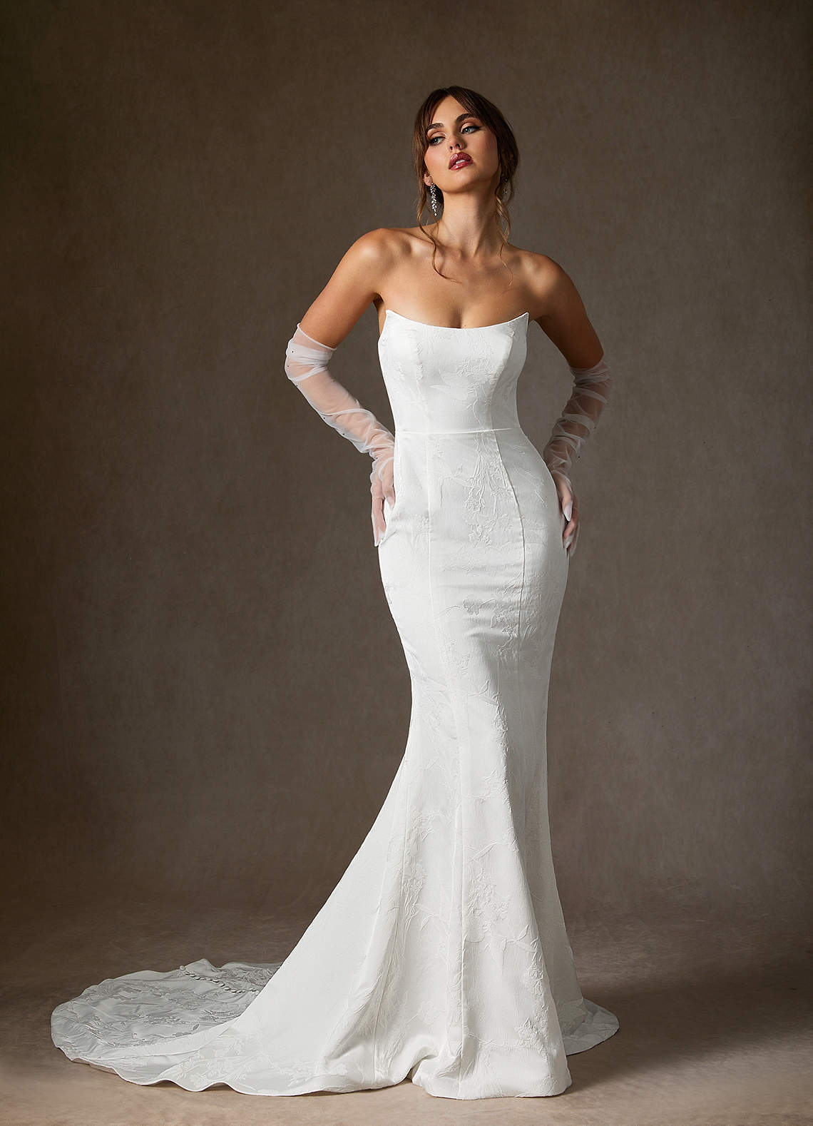 elyessen Serephina Diamond White Mermaid Strapless Jacquard Dress