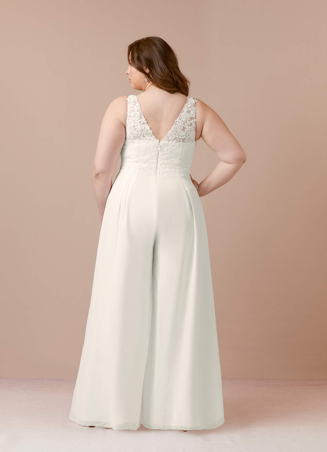elyessen  Diamond White Pant Styles V-Neck Lace Chiffon Dress