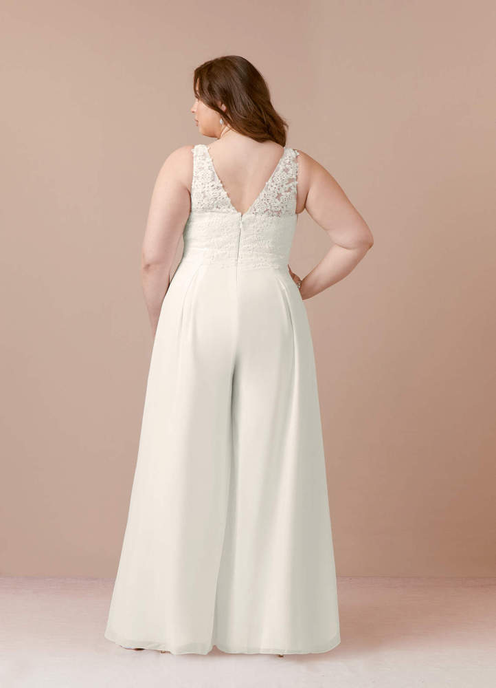 elyessen  Diamond White Pant Styles V-Neck Lace Chiffon Dress