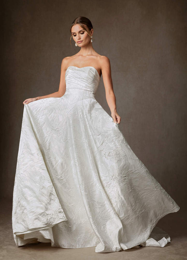 elyessen Tallulah Diamond White A-Line Strapless Floral Jacquard Dress