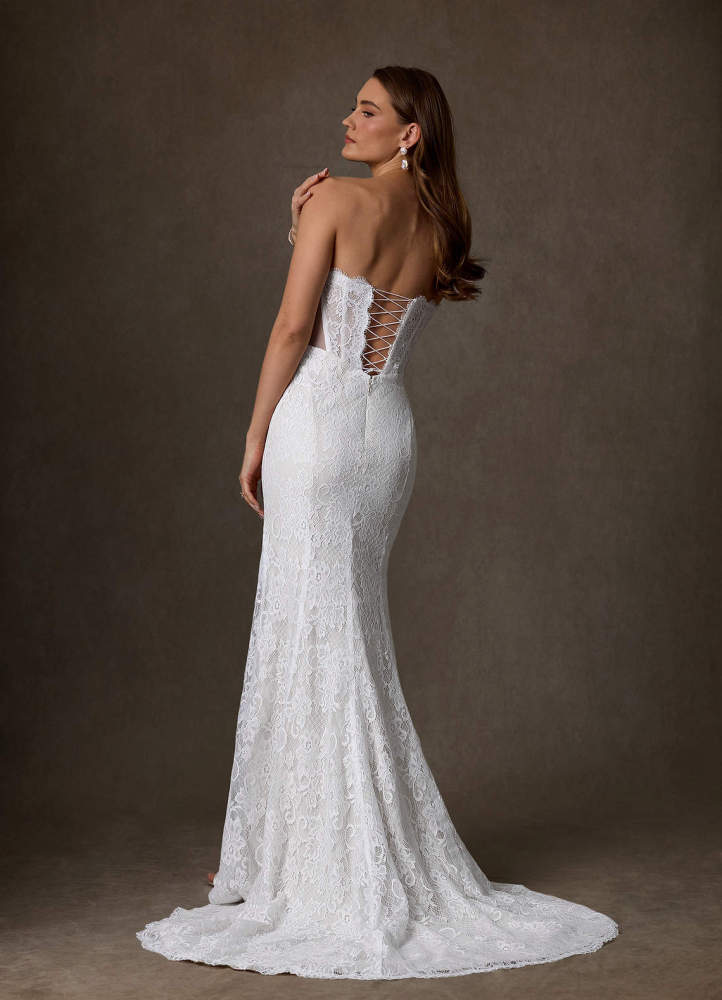 elyessen Issa Diamond White Sheath Strapless Lace Dress