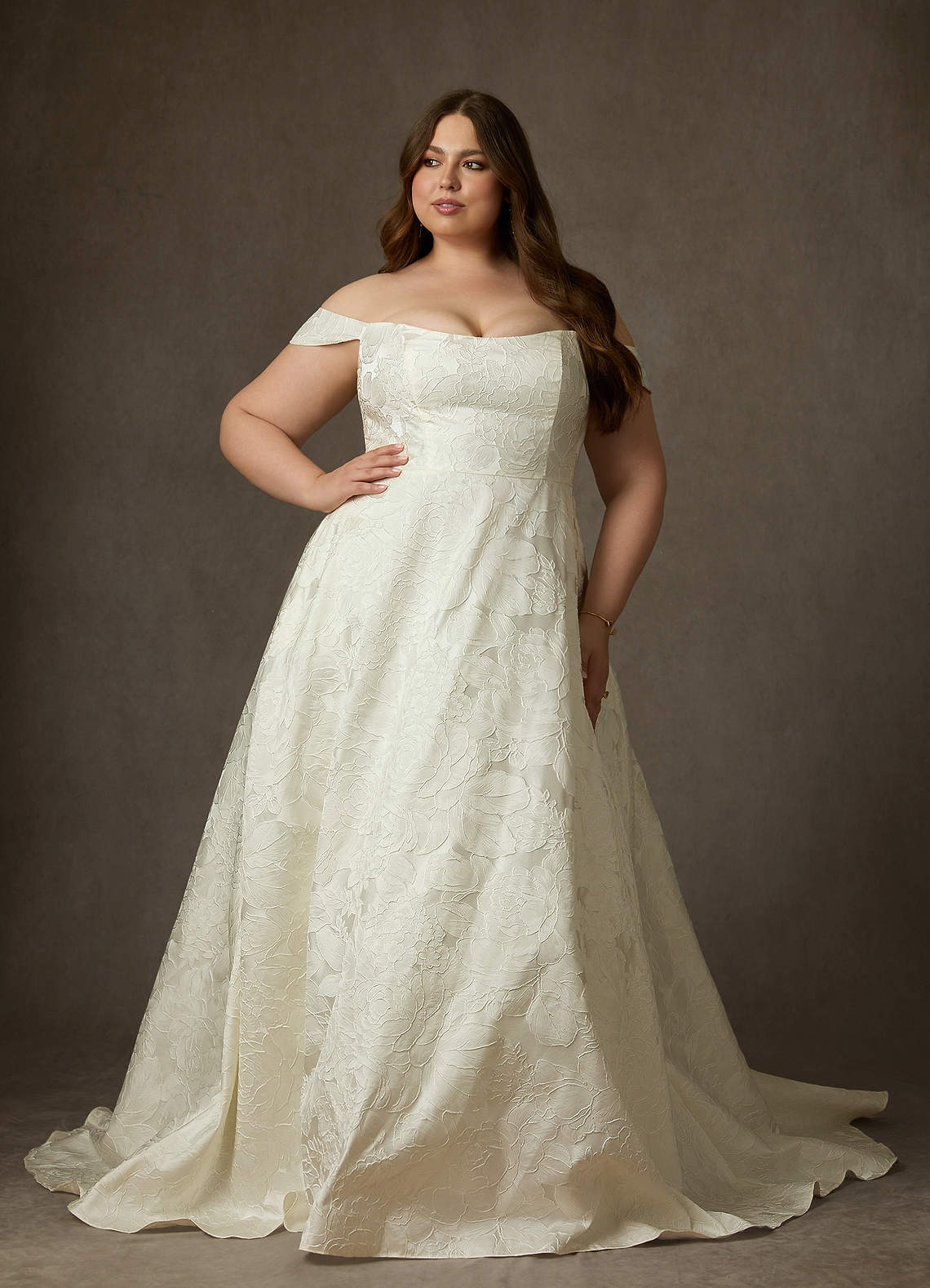 elyessen Amaya Diamond White Ball-Gown Strapless Floral Jacquard Dress