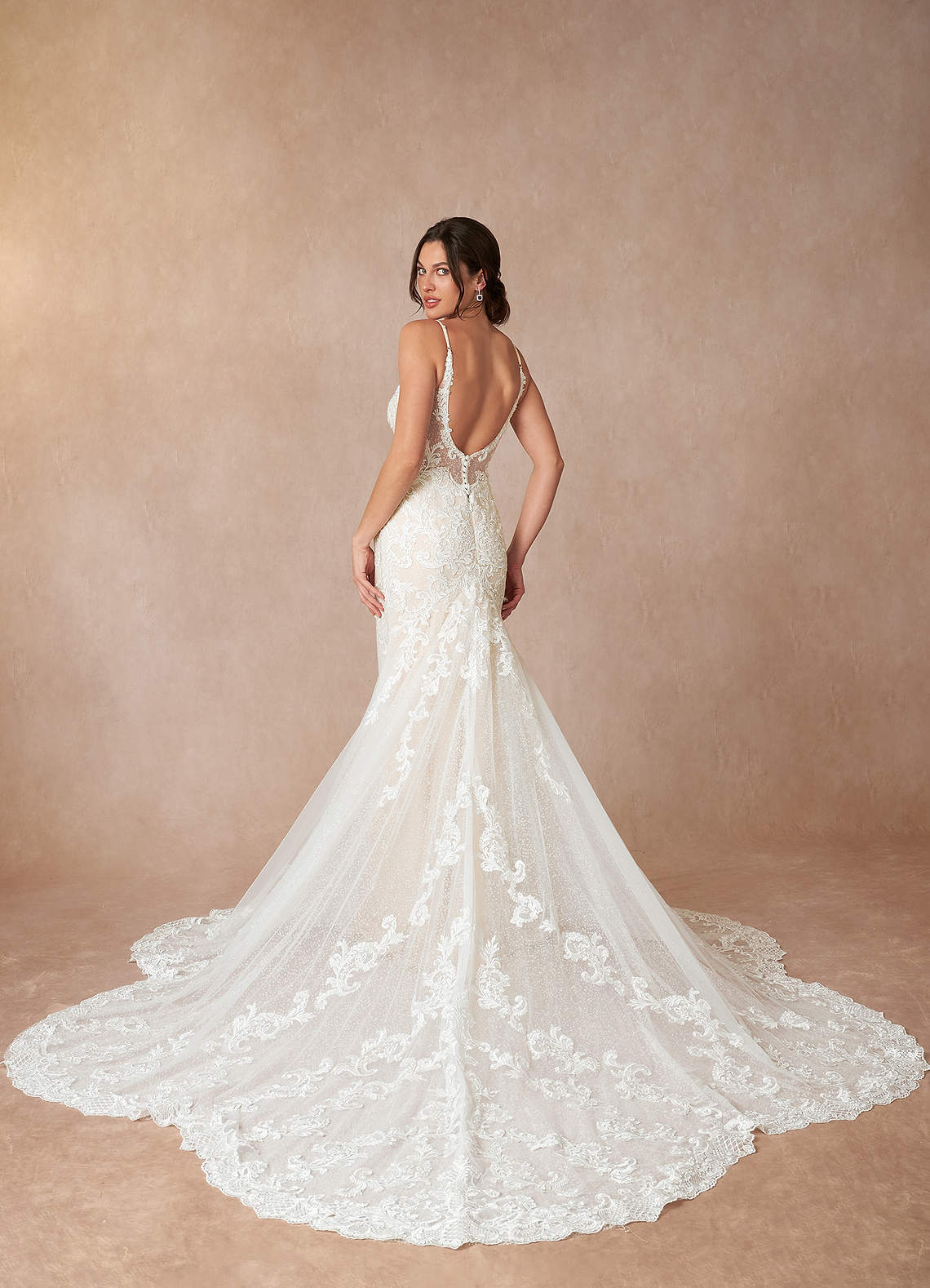 elyessen Selene Diamond White Mermaid V-Neck Lace Dress