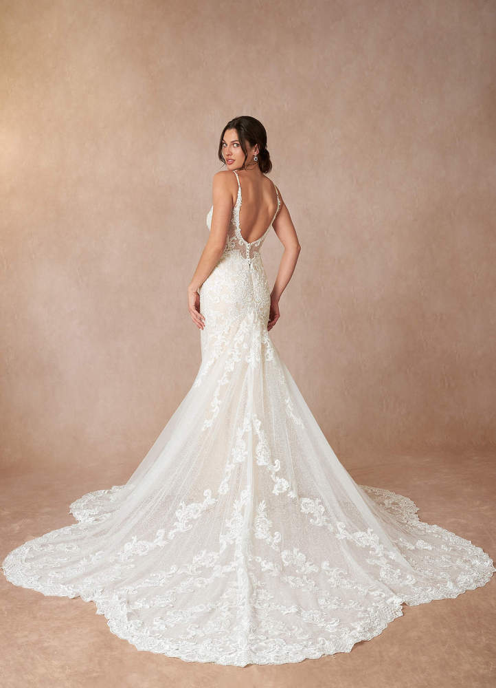 elyessen Selene Diamond White Mermaid V-Neck Lace Dress
