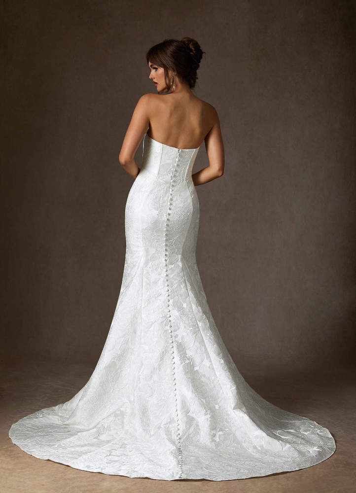 elyessen Kristella Diamond White Mermaid Strapless Floral Jacquard Dress