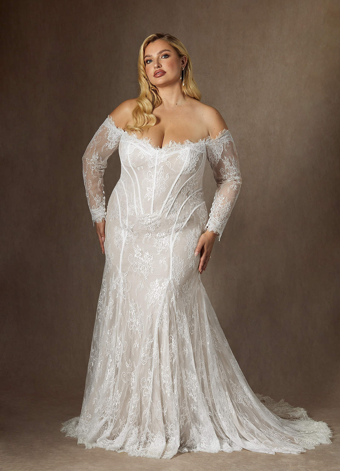 elyessen Katherine Diamond White Mermaid Off the Shoulder Tulle Dress