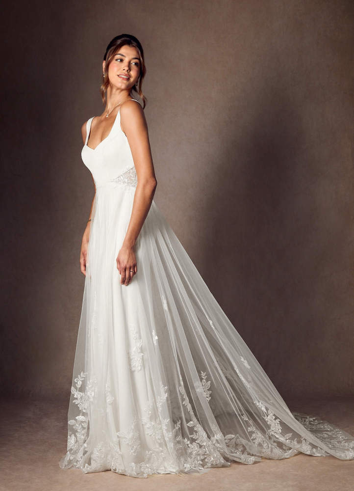 elyessen Ebony Diamond White A-Line Sequins Crepe Back Satin Dress