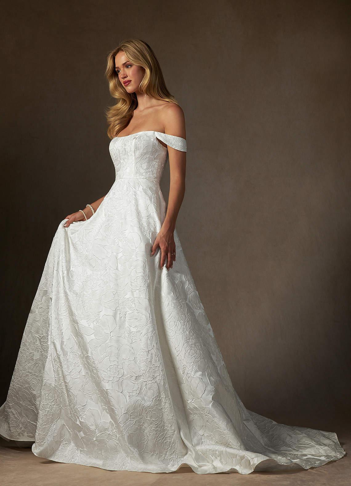 elyessen Amaya Diamond White Ball-Gown Strapless Floral Jacquard Dress