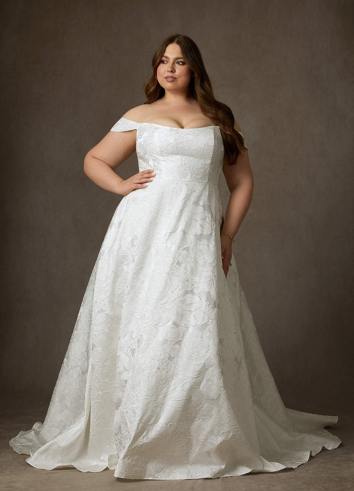 elyessen Diamond White Ball-Gown Strapless Floral Jacquard Dress