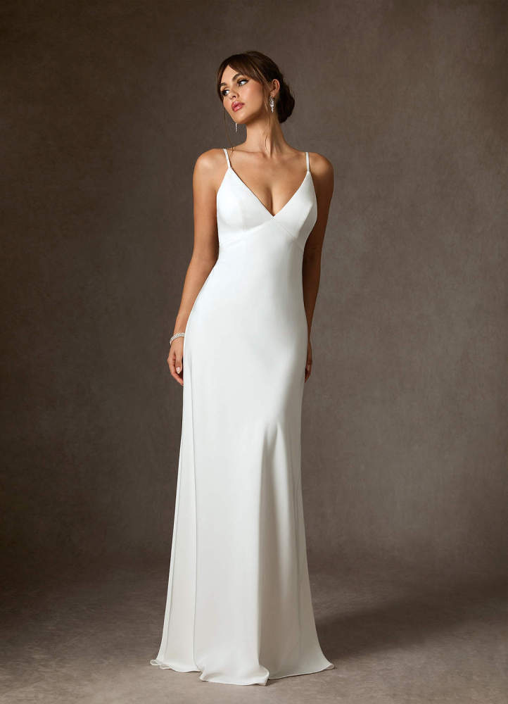 elyessen Caity Diamond White Fit and Flare Crepe Back Satin Dress