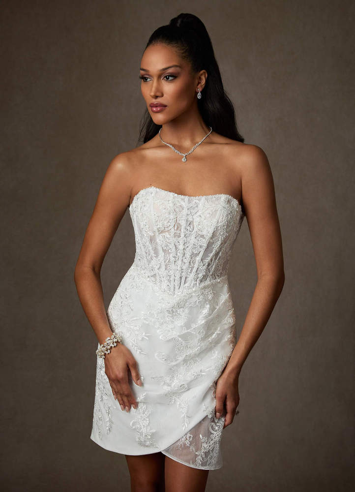 elyessen Hari Diamond White Sheath Sweetheart Neckline Lace Dress