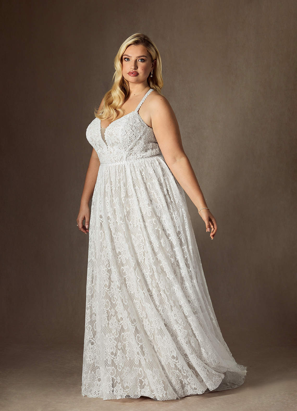 elyessen August Diamond White Champagne A-Line Lace Dress