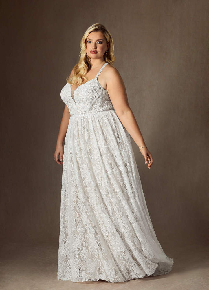 elyessen August Diamond White Champagne A-Line Lace Dress