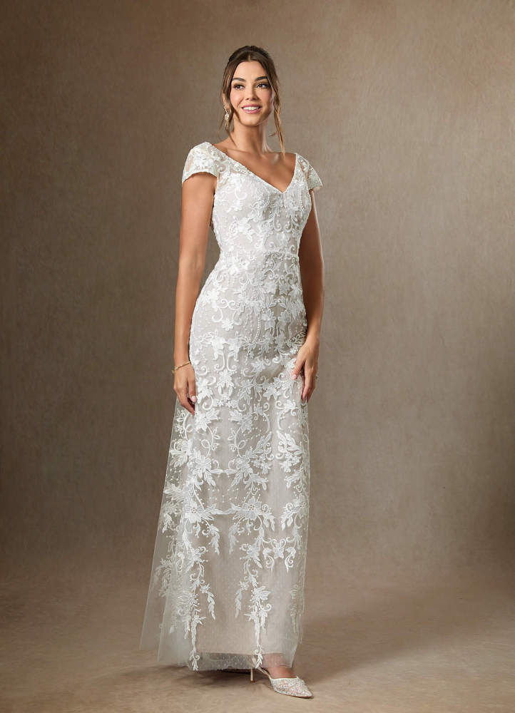 elyessen Devonna Diamond White Sheath V-Neck Sequins Lace Dress