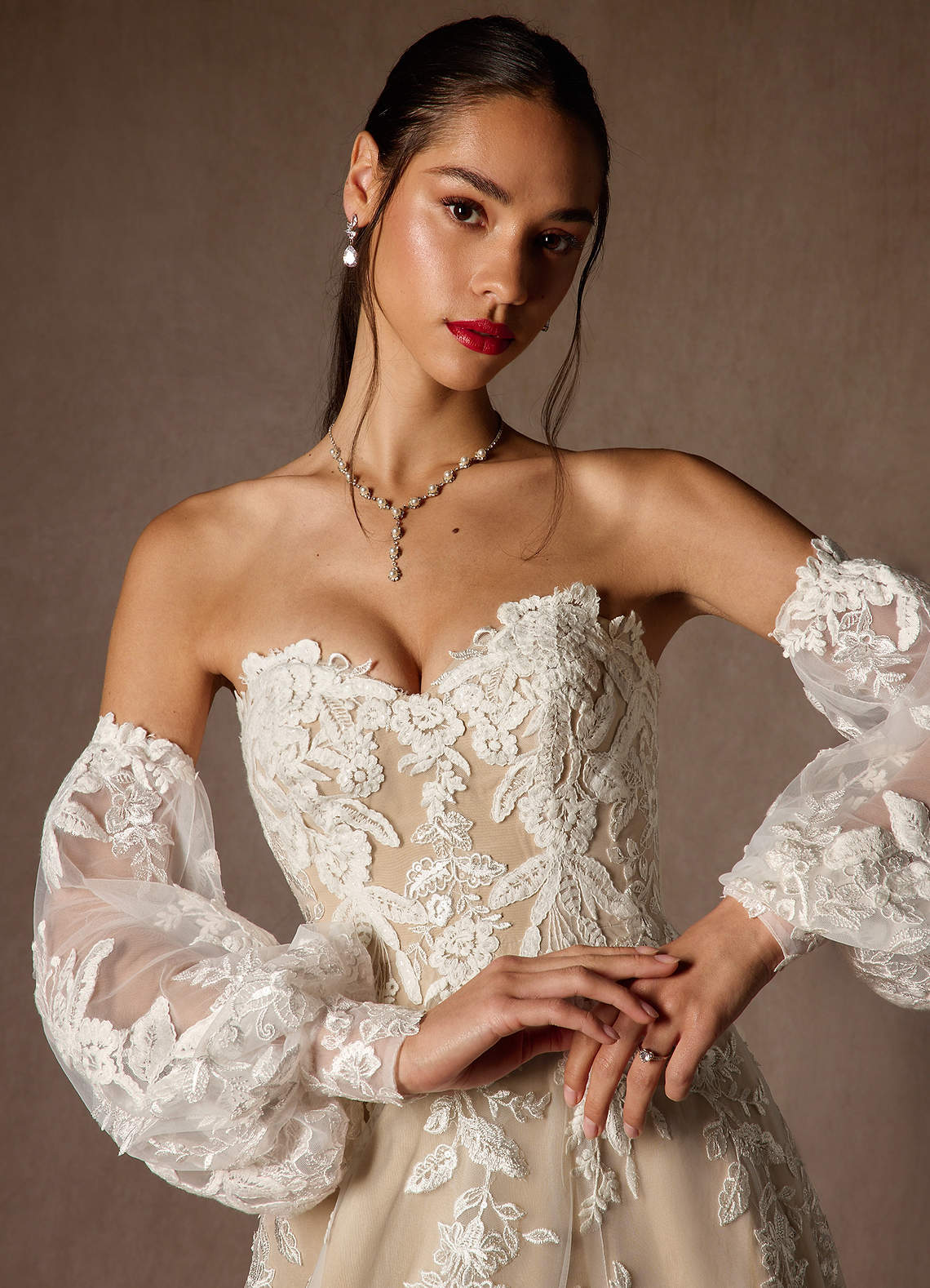 elyessen  Diamond White Ball-Gown Strapless Lace Dress