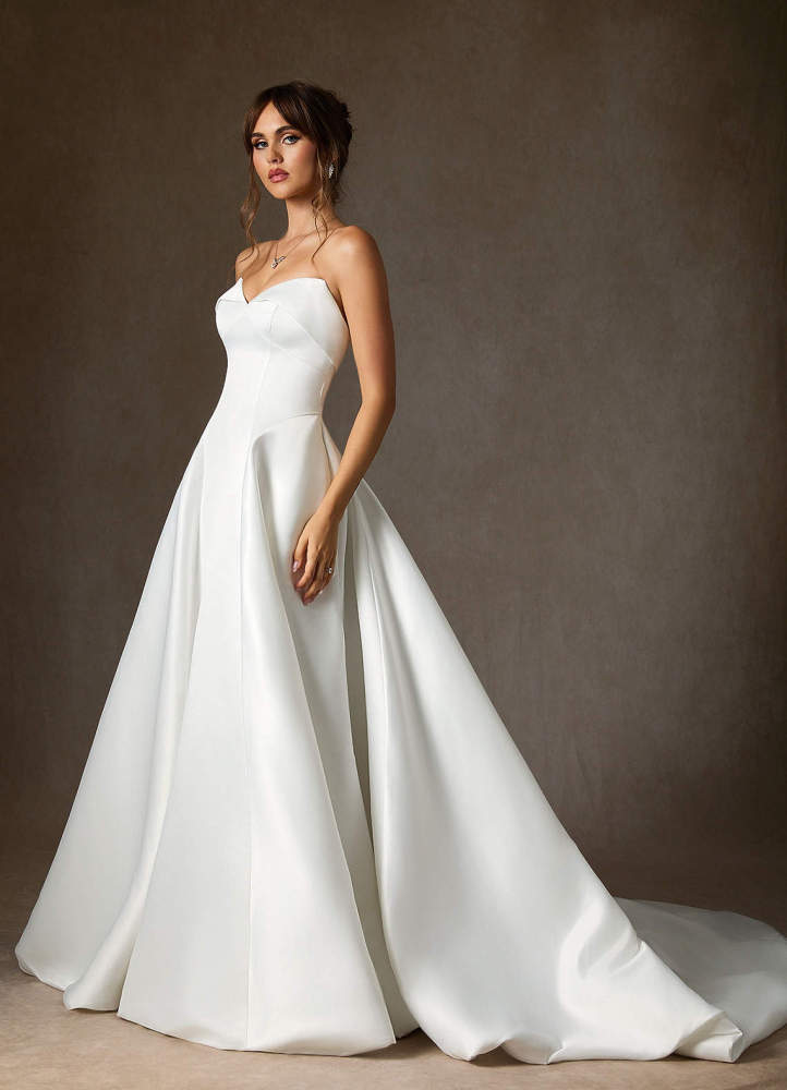 elyessen Junessa Diamond White A-Line Strapless Satin Dress