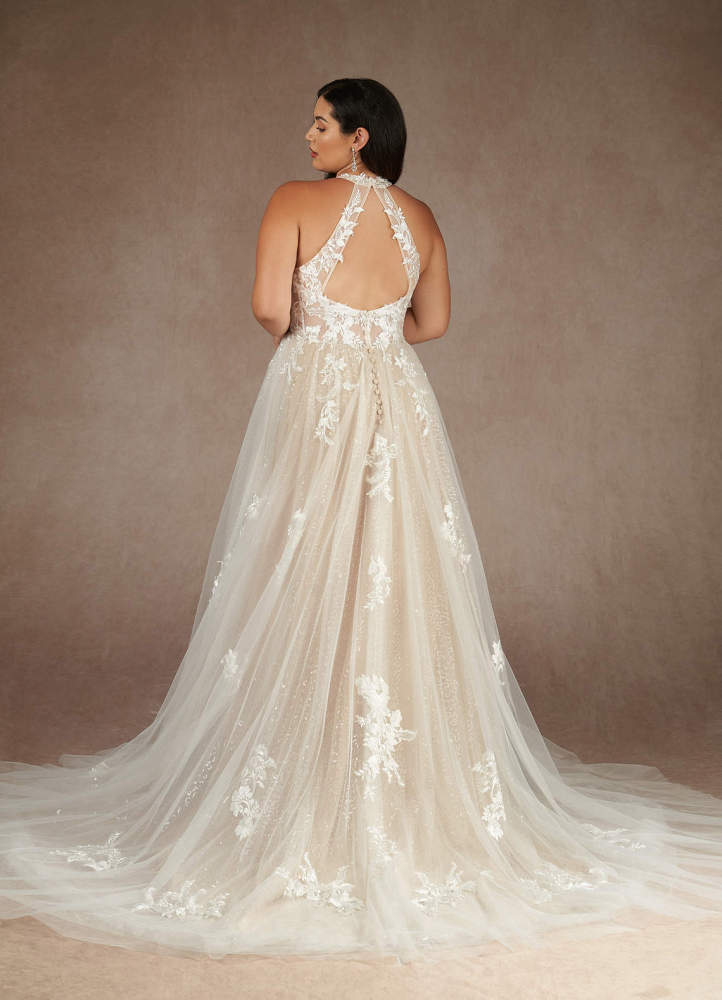 elyessen  Diamond White A-Line Halter Sequins Tulle Dress