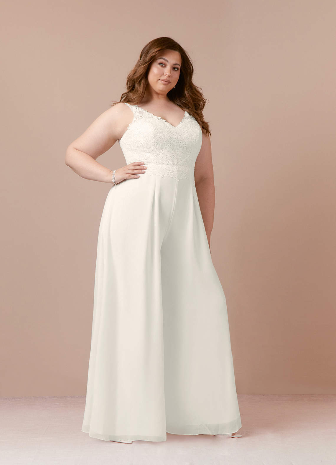 elyessen  Diamond White Pant Styles V-Neck Lace Chiffon Dress