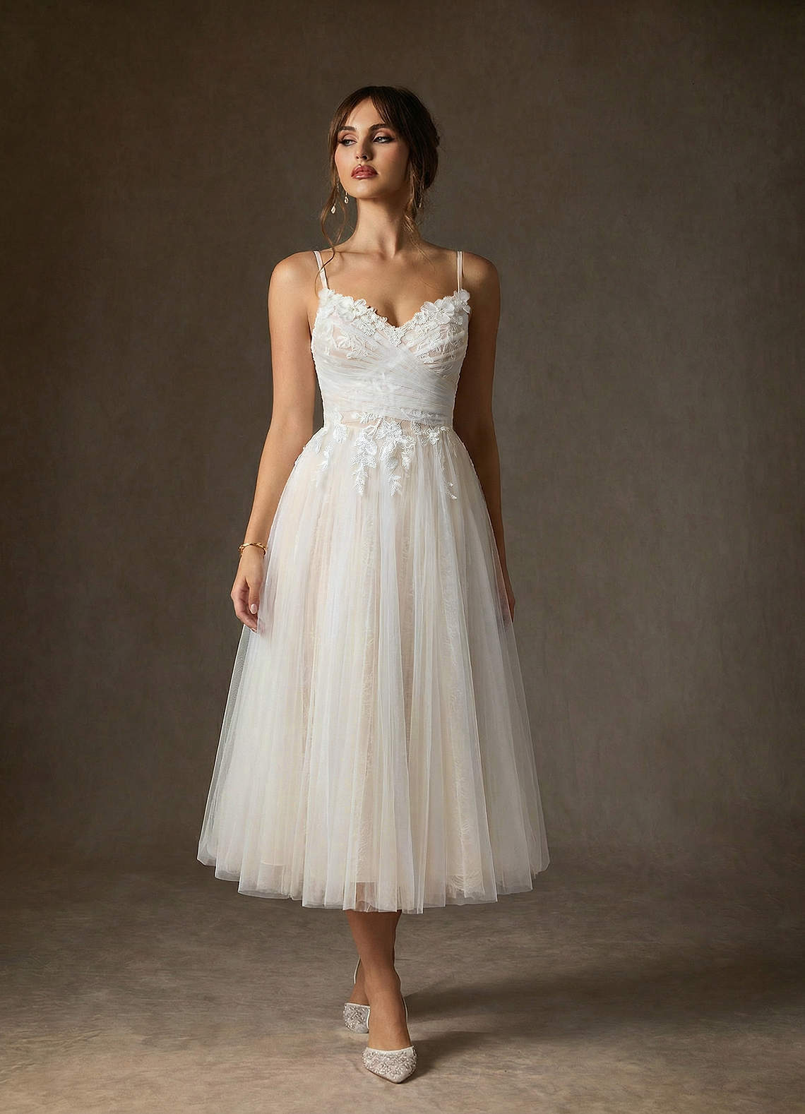 elyessen Zenia Diamond White Champagne A-Line Tulle Dress