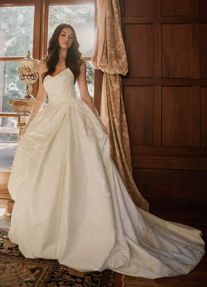 elyessen Allira Antique White Ball-Gown Strapless Floral Jacquard Dress