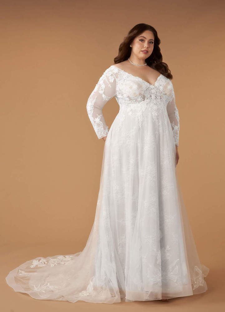 elyessen Leila Diamond White Champagne A-Line V-Neck Sequins Tulle Dress