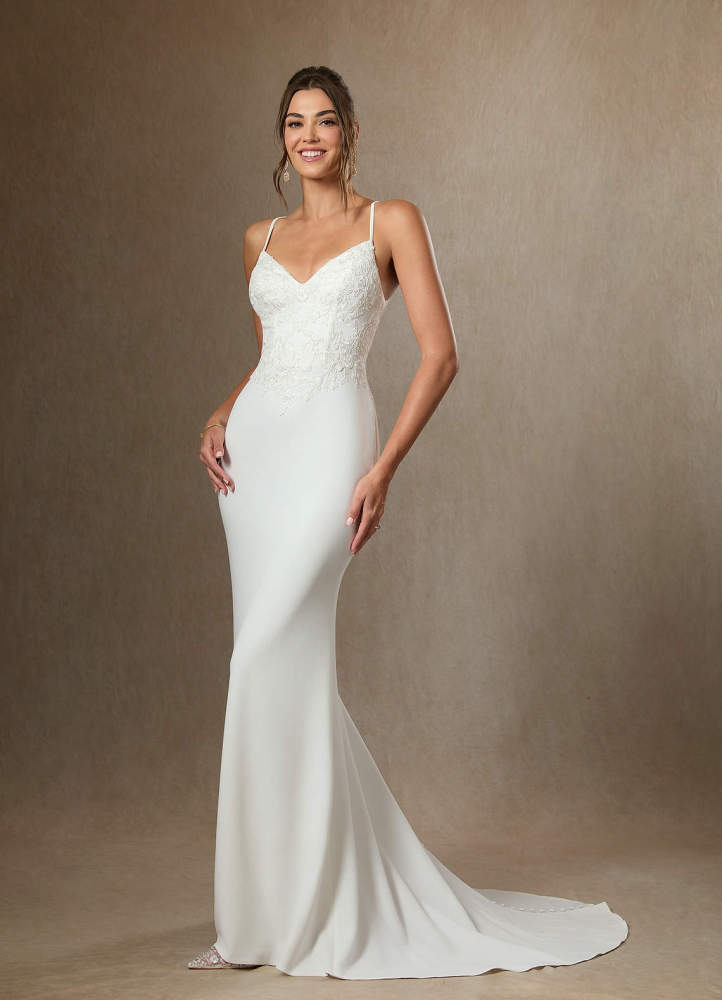 elyessen Kita Stretch Diamond White Mermaid Lace Stretch Crepe Dress