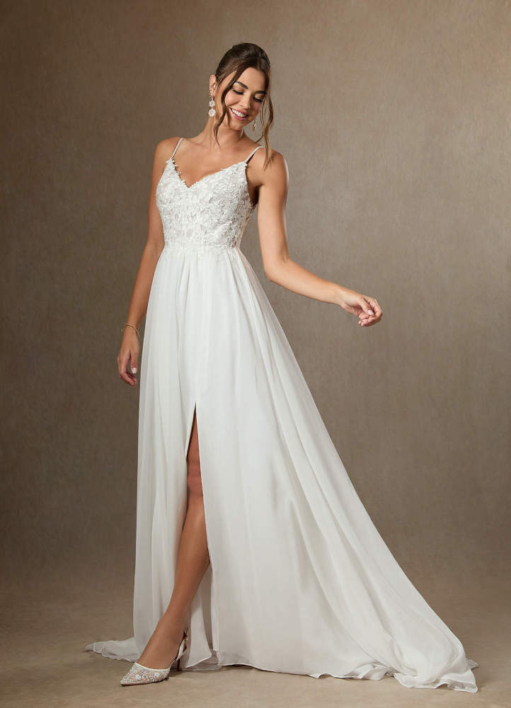 elyessen Gala Diamond White A-Line Lace Chiffon Dress