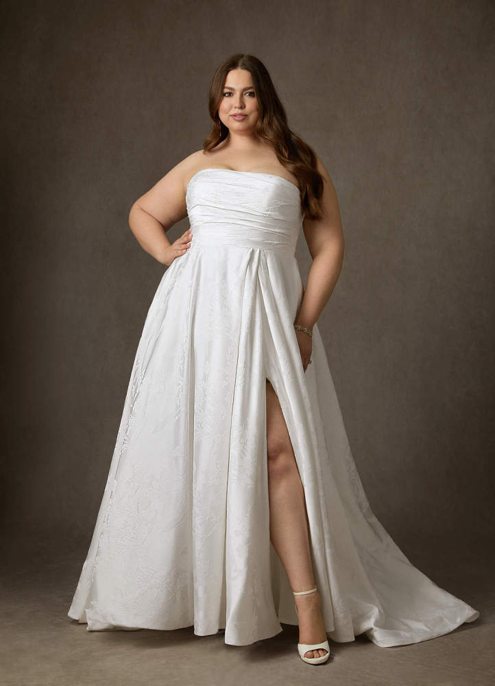 elyessen Daliah Diamond White A-Line Strapless Floral Jacquard Dress